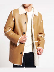 Mens Brown Shearling Leather Coat