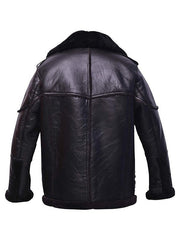 Mens Black Shearling Leather Bomber Jacket