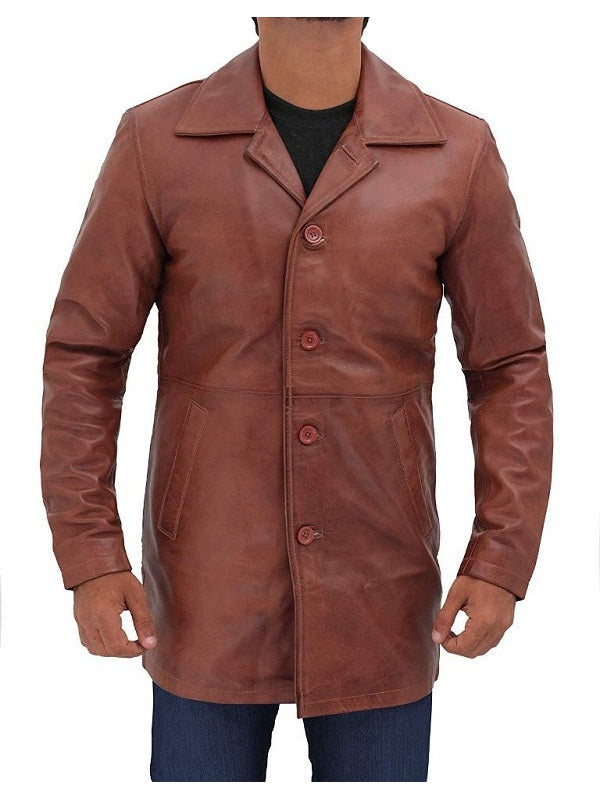 Natural Mens Tan Leather Brown Coat