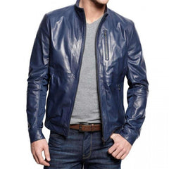 Navy Blue Leather Jacket Mens