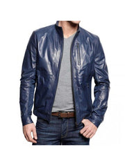 Navy Blue Leather Jacket Mens