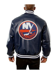 New York Islanders Varsity Navy Blue Leather Jacket