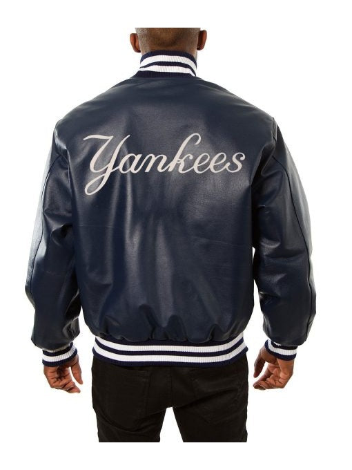 New York Yankees Varsity Navy Blue Leather Jacket