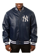 New York Yankees Varsity Navy Blue Leather Jacket