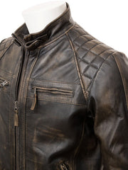 Quilted Distressed Brown Leather Biker Jacket