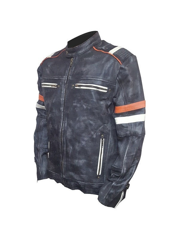 Men's Vintage Classic Cafe Racer Retro 2 Moto Black Leather Jacket