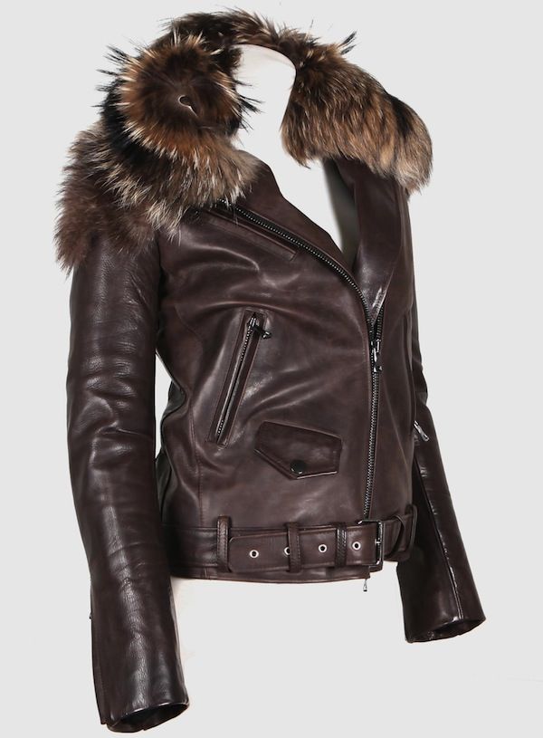 Rihanna Raccoon Fur Leather Jacket