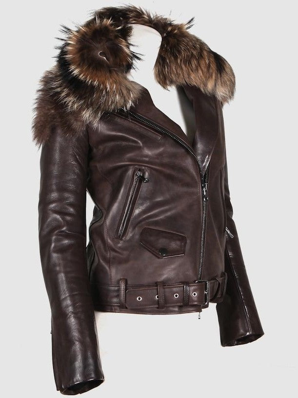 Rihanna Raccoon Fur Leather Jacket