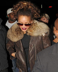 Rihanna Raccoon Fur Leather Jacket