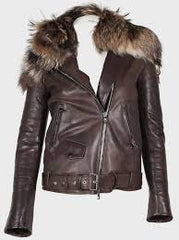 Rihanna Raccoon Fur Leather Jacket