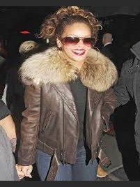 Rihanna Raccoon Fur Leather Jacket