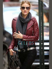 Rosie Huntington Red Biker Leather Jacket
