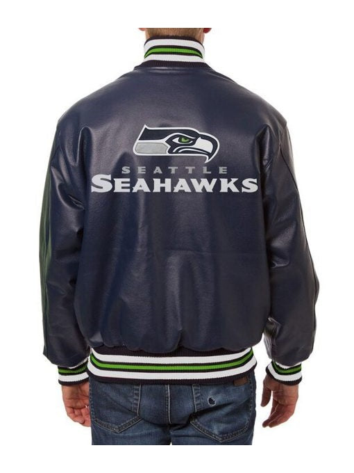 Seattle Seahawks Varsity Navy Blue Leather Jacket