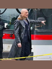 Dr. Sivana Shazam Mark Strong Fur Collar Black Leather Trench Coat
