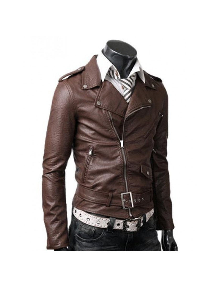 Slim Fit Belted Rider Brown Jacket