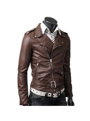 Slim Fit Belted Rider Brown Jacket