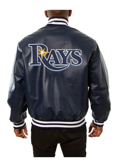 Tampa Bay Rays Varsity Navy Blue Leather Jacket