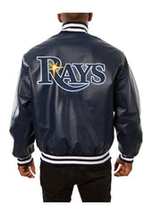 Tampa Bay Rays Varsity Navy Blue Leather Jacket