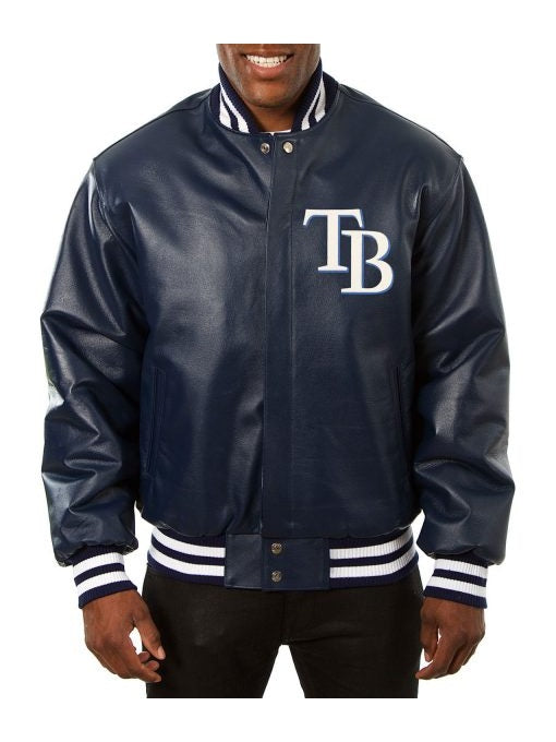 Tampa Bay Rays Varsity Navy Blue Leather Jacket