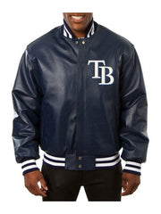 Tampa Bay Rays Varsity Navy Blue Leather Jacket