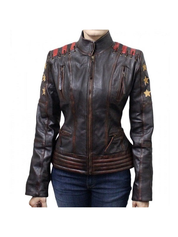Women's Cafe Race OX Blood Waxed Brown Leather Jacket