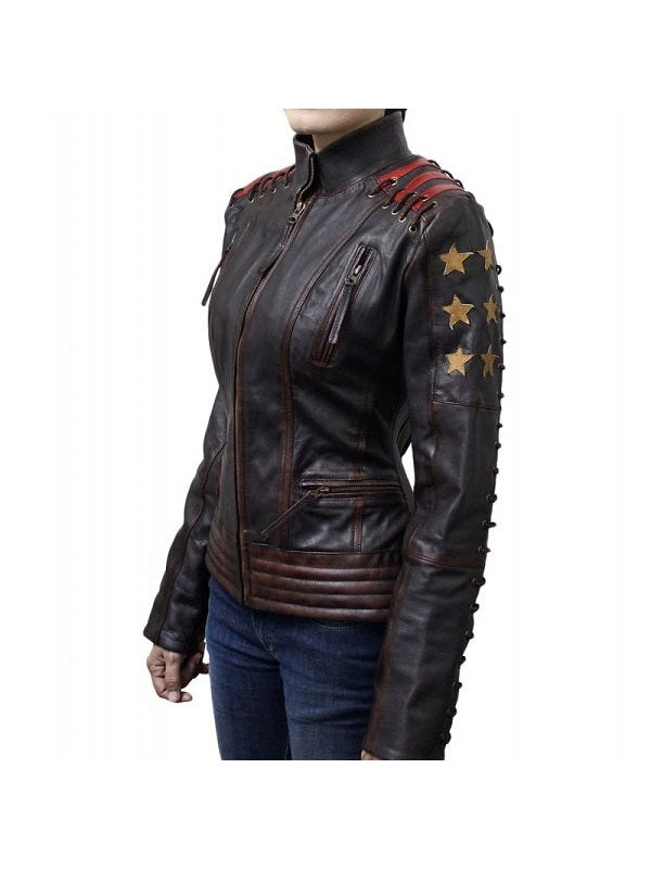 Women's Cafe Race OX Blood Waxed Brown Leather Jacket