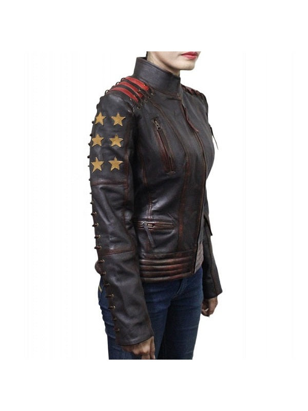 Women's Cafe Race OX Blood Waxed Brown Leather Jacket