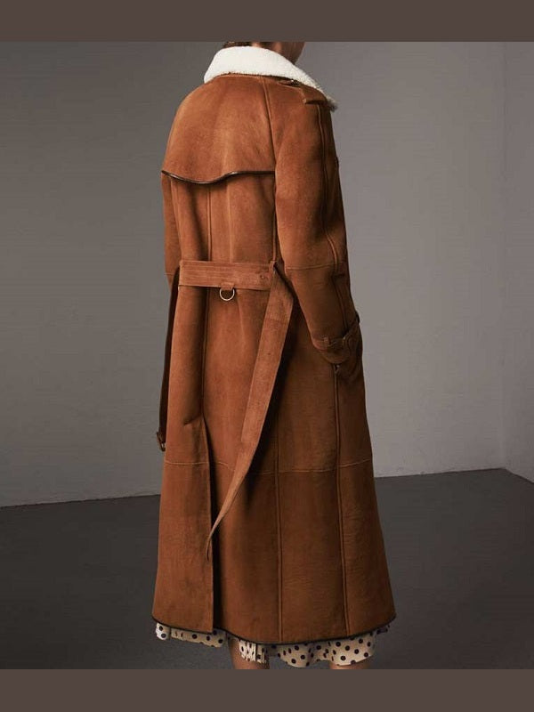 Womens Brown Double Breasted Coat