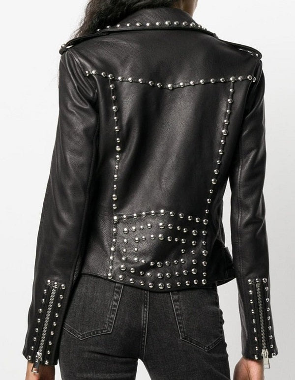 Womens Leather Silver Studded Jacket