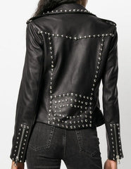 Womens Leather Silver Studded Jacket