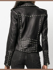 Womens Leather Silver Studded Jacket