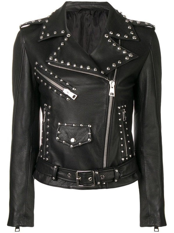 Womens Leather Silver Studded Jacket