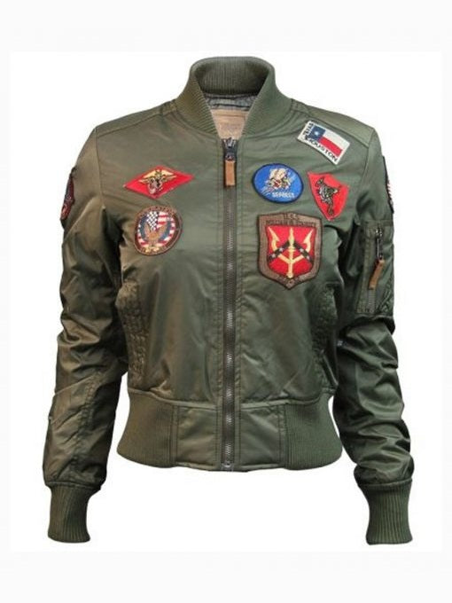 Womens Top Gun MA-1 Olive Bomber Jacket