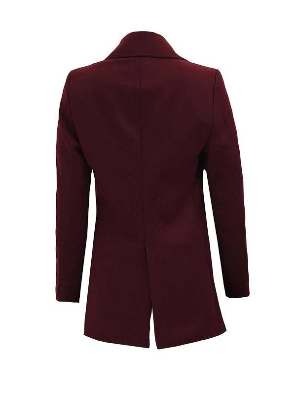 Women Double Breasted Maroon Wool Coat