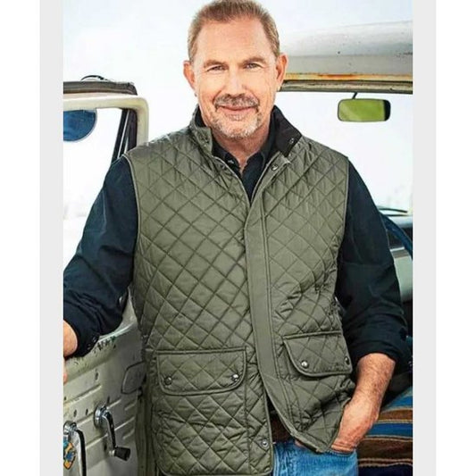 Yellowstone Kevin Costner Green Quilted Vest