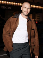 NYC 2026 Nicholas Hoult Suede Leather Jacket