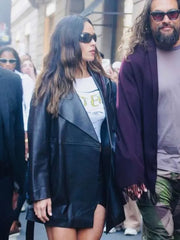 Milan Fashion Week 2026 Adria Arjona Black Leather Coat