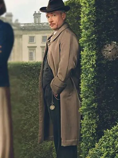 Agatha Christies Seven Dials Martin Freeman Brown Coat