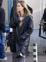 Couture 2026 Angelina Jolie Black Leather Coat