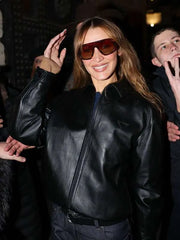 Bella Hadid Milan Fashion Week Leather Jacket