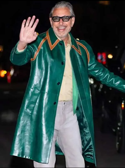 NYC 2025 Jeff Goldblum Green Leather Coat