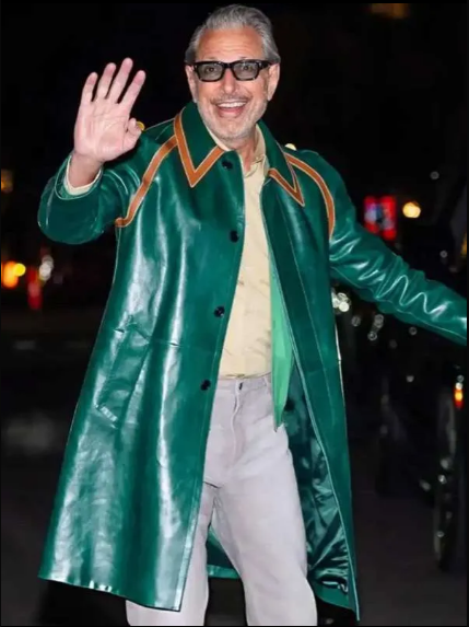 NYC 2025 Jeff Goldblum Green Leather Coat