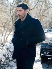 CIA Tom Ellis Black Peacoat