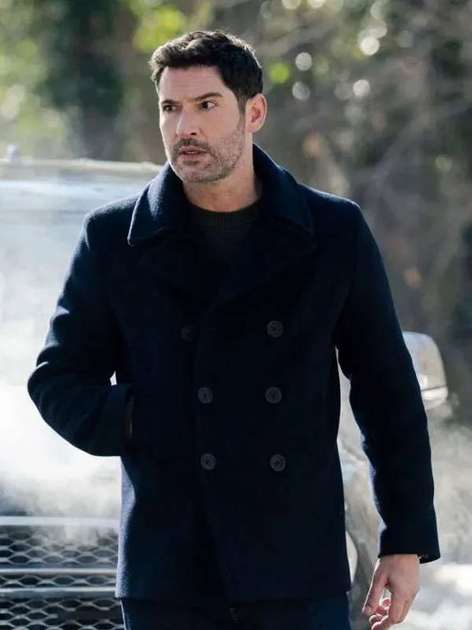 CIA Tom Ellis Black Peacoat