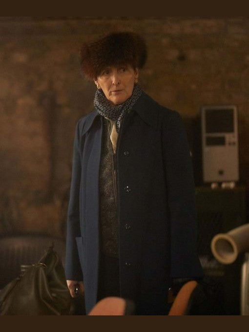 Carolyn Martens Killing Eve Fiona Shaw Blue Coat