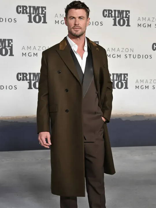 Crime 101 Chris Hemsworth Brown Wool Coat