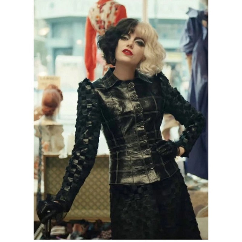 Cruella Emma Stone Black Leather Jacket