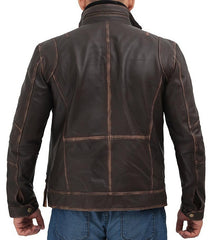 Dark Brown Mens Distressed Six Pocket Vintage Leather Jacket