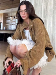 Dua Lipa Los Angeles 2026 Brown Suede Jacket