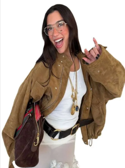 Dua Lipa Los Angeles 2026 Brown Suede Jacket